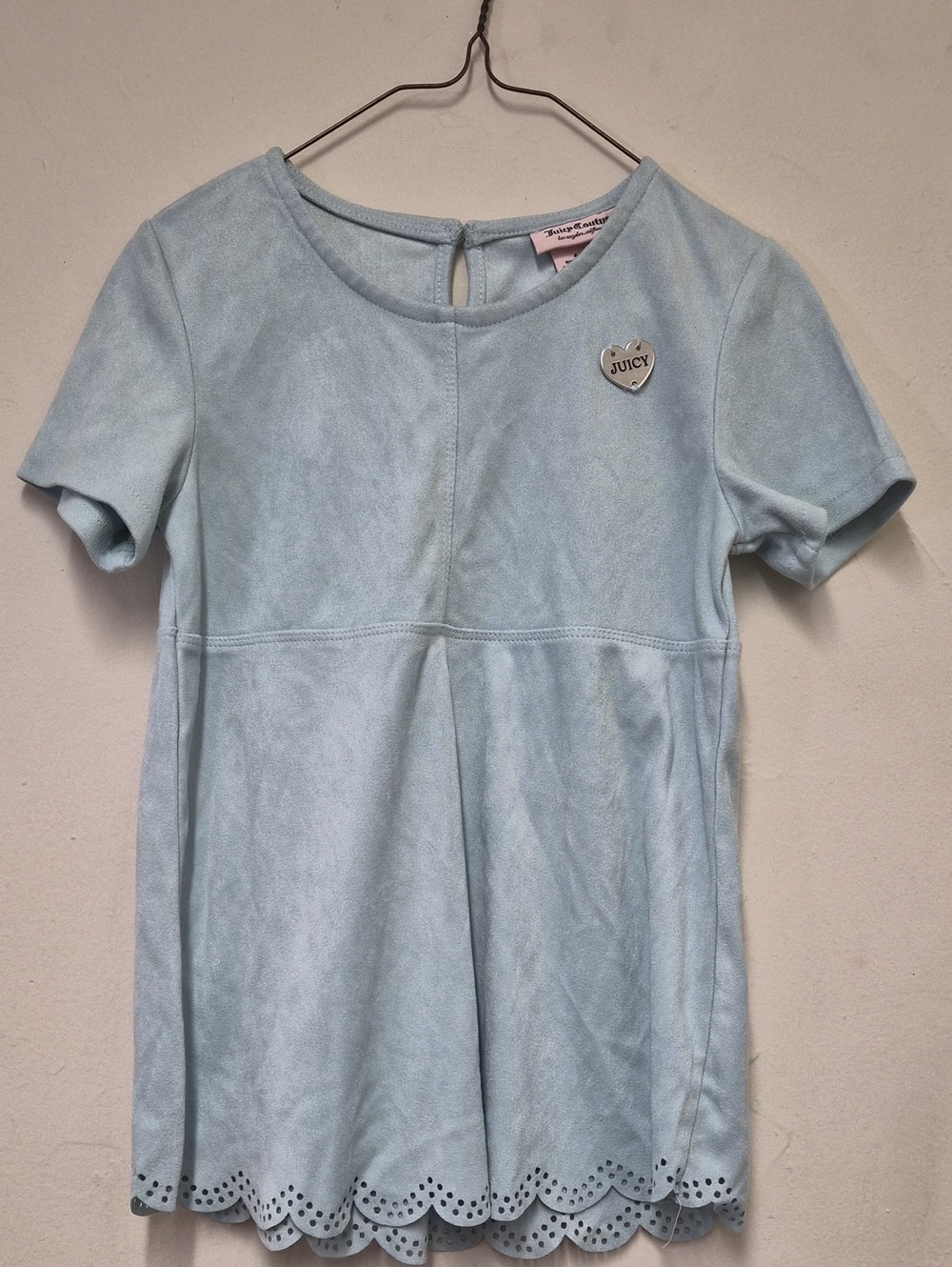 Juicy Couture Light Blue Short Sleeve Girls Top with Heart Pin Size 6